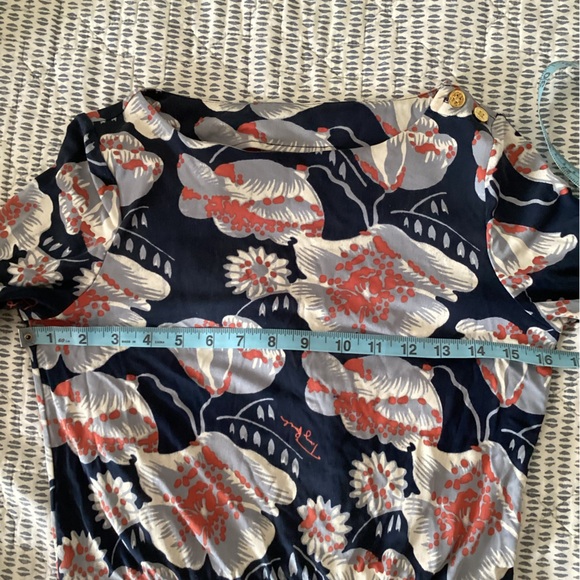 Tory Burch Womens Long Sleeve Dress Size S Navy and Grey Flowers Print - Picture 7 of 10